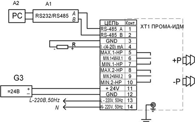 Схема внешних подключений ПРОМА-ИДМ-4Х