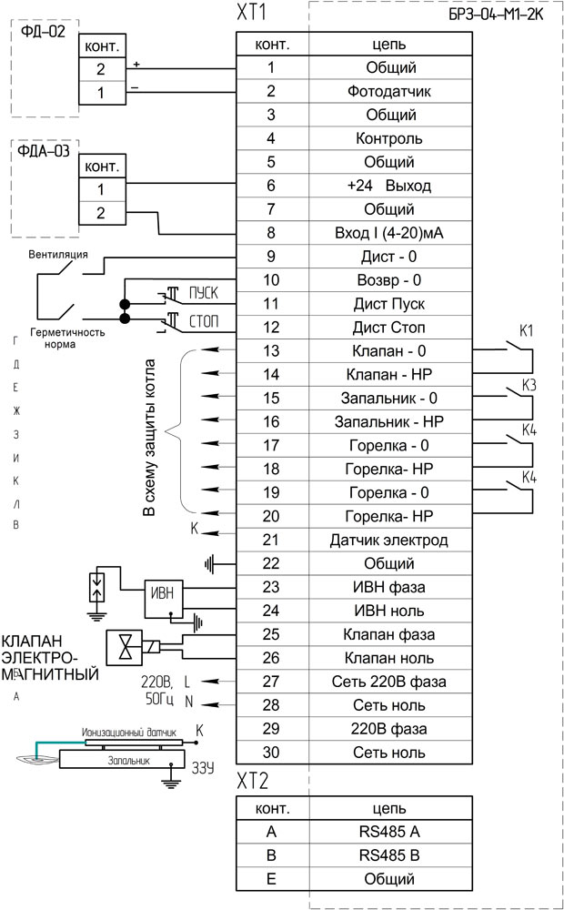 Схема подключения БРЗ-04-М1-2К