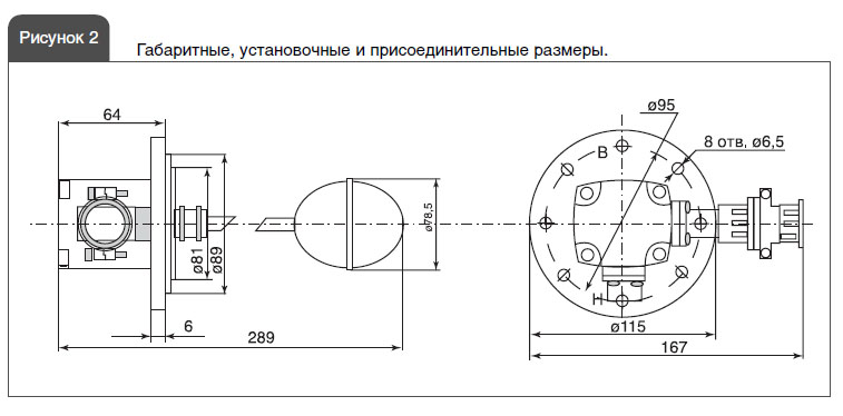 Датчики-реле уровня жидкости двухпозиционные ДРУ-1ПМ, ДРУ-1ПМР. Габаритные размеры