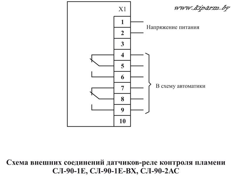 Схема подключения датчиков СЛ-90-1Е, СЛ-90-1Е-ВХ, СЛ-90-2АС