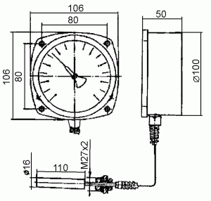 Габаритные и присоединительные размеры термометров ТКП-100С